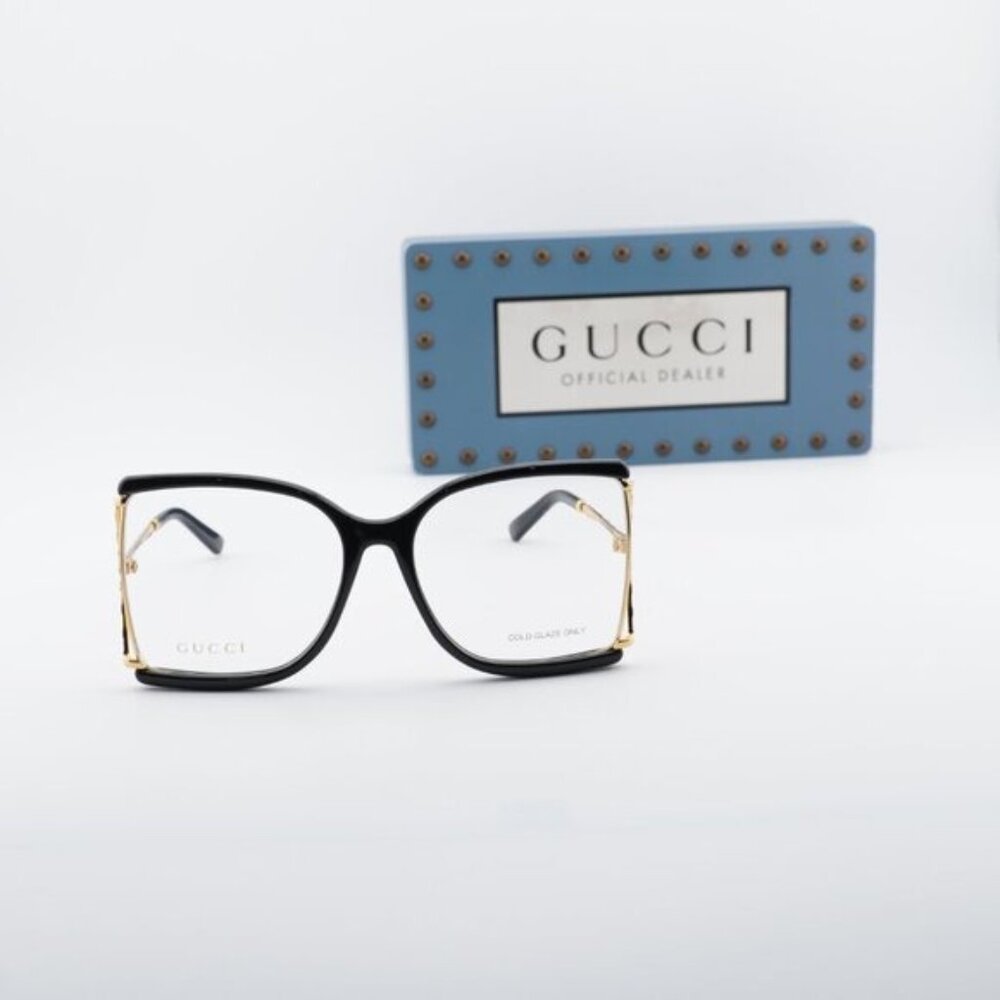 Gucci GG0592O 001 Butterfly Eyeglasses - Black/Gold 60mm - Picture 2 of 11